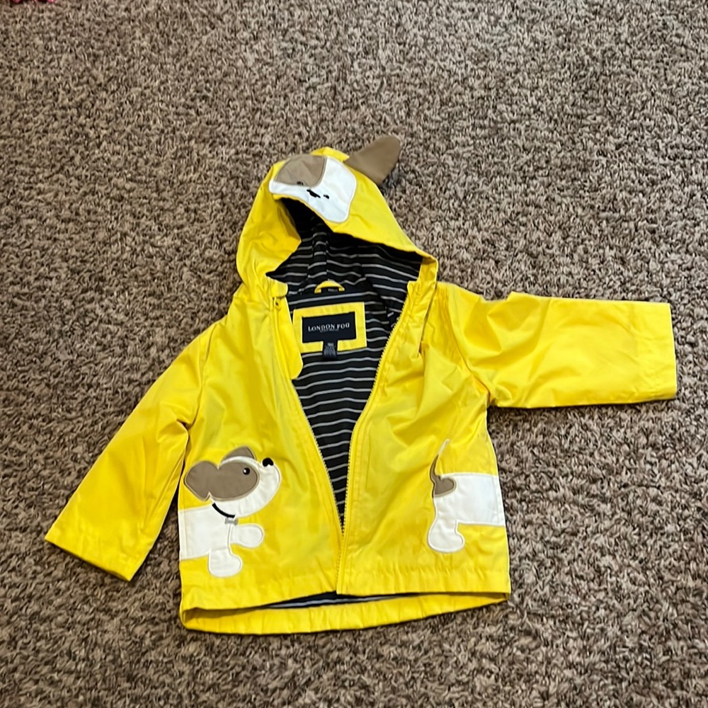 18M London Fog yellow rain coat slicker with puppy